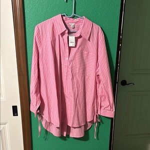 Cato Pink Boxy Notched Collar Button Down Shirt